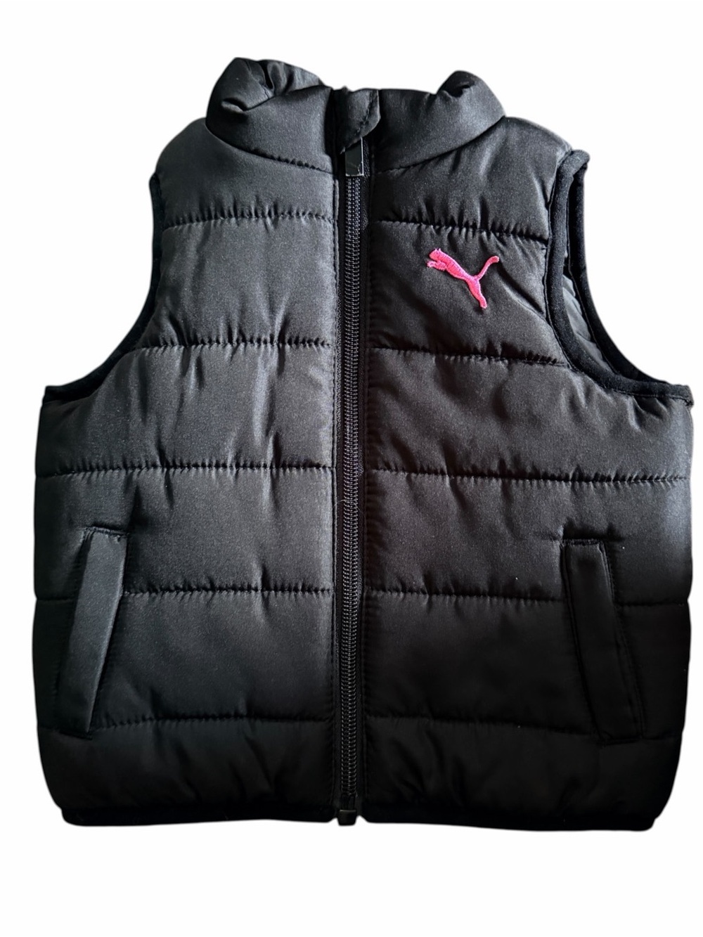 Puma Kids Black Puffer Vest with Pink Logo 6-9 months